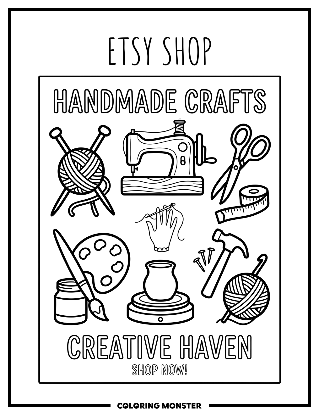 Handmade Craft Icons Banner Coloring Page