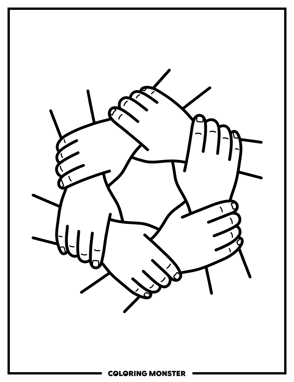 Hands Clasped in Circle Coloring Page