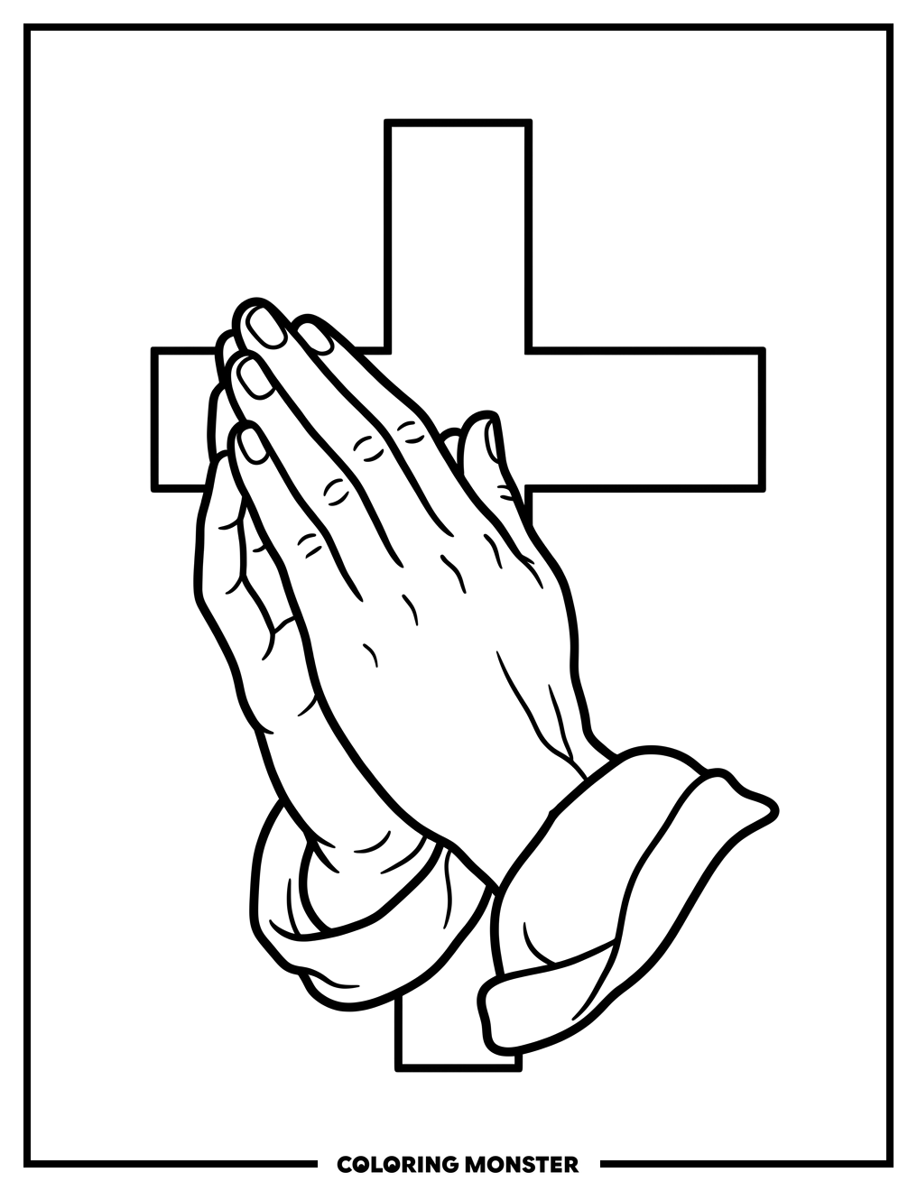 Hands Clasped in Prayer with Cross Coloring Page