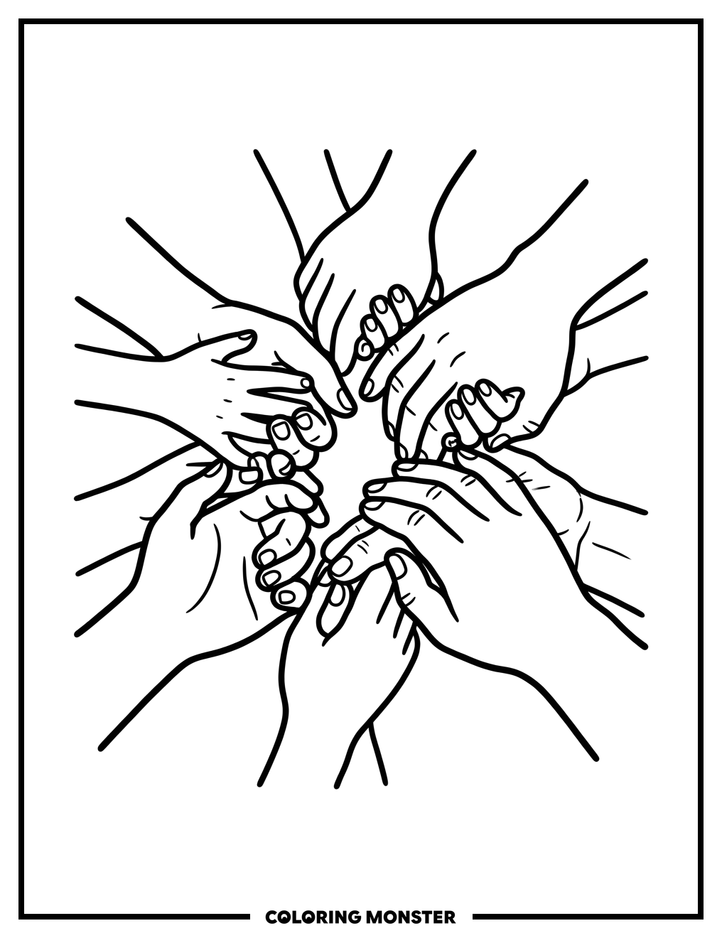 Hands Clasped in Unity Coloring Page