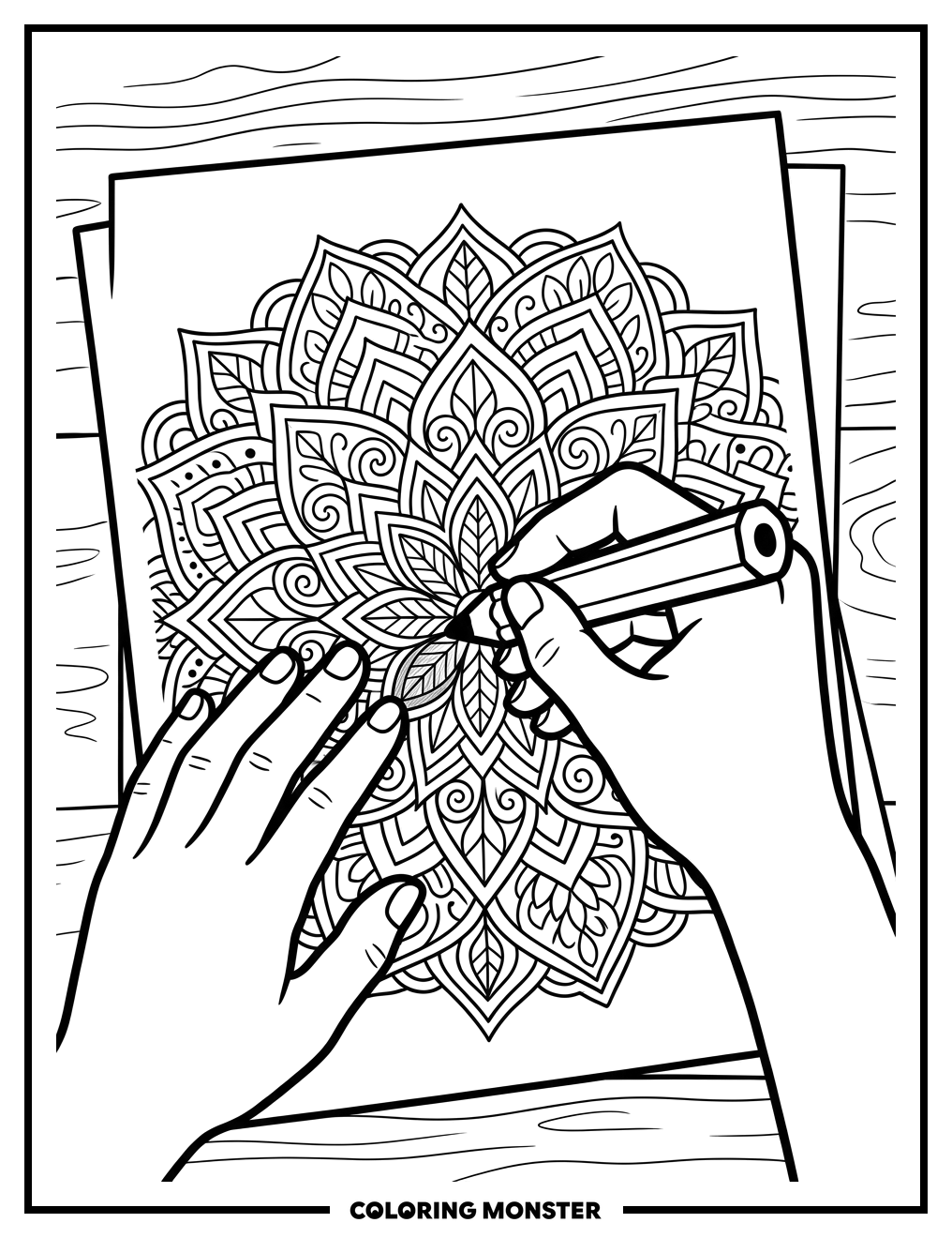 Hands Coloring A Detailed Mandala Coloring Page