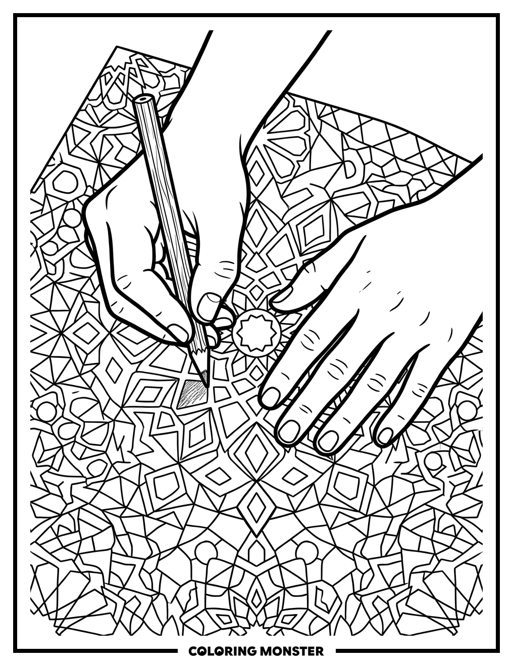 Hands Coloring Intricate Pattern Coloring Page