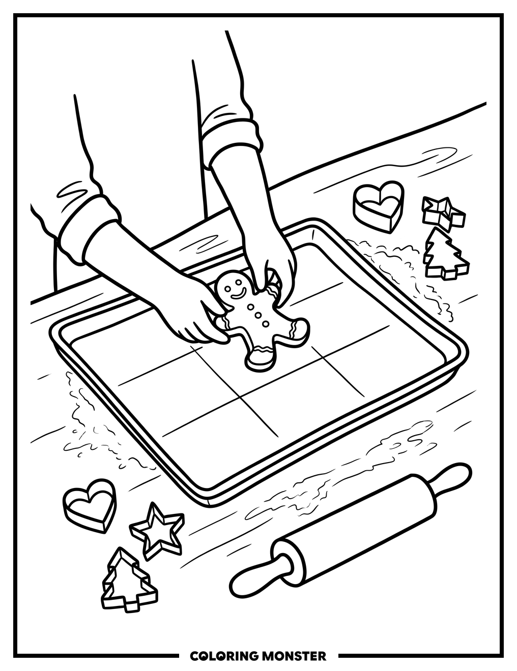 Hands Decorating Gingerbread Man Coloring Page