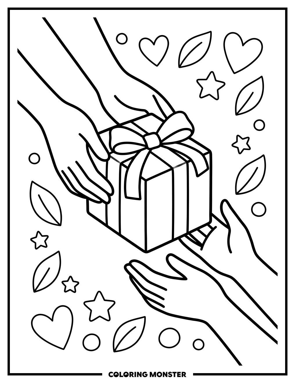 Hands Exchanging Gifts Coloring Page