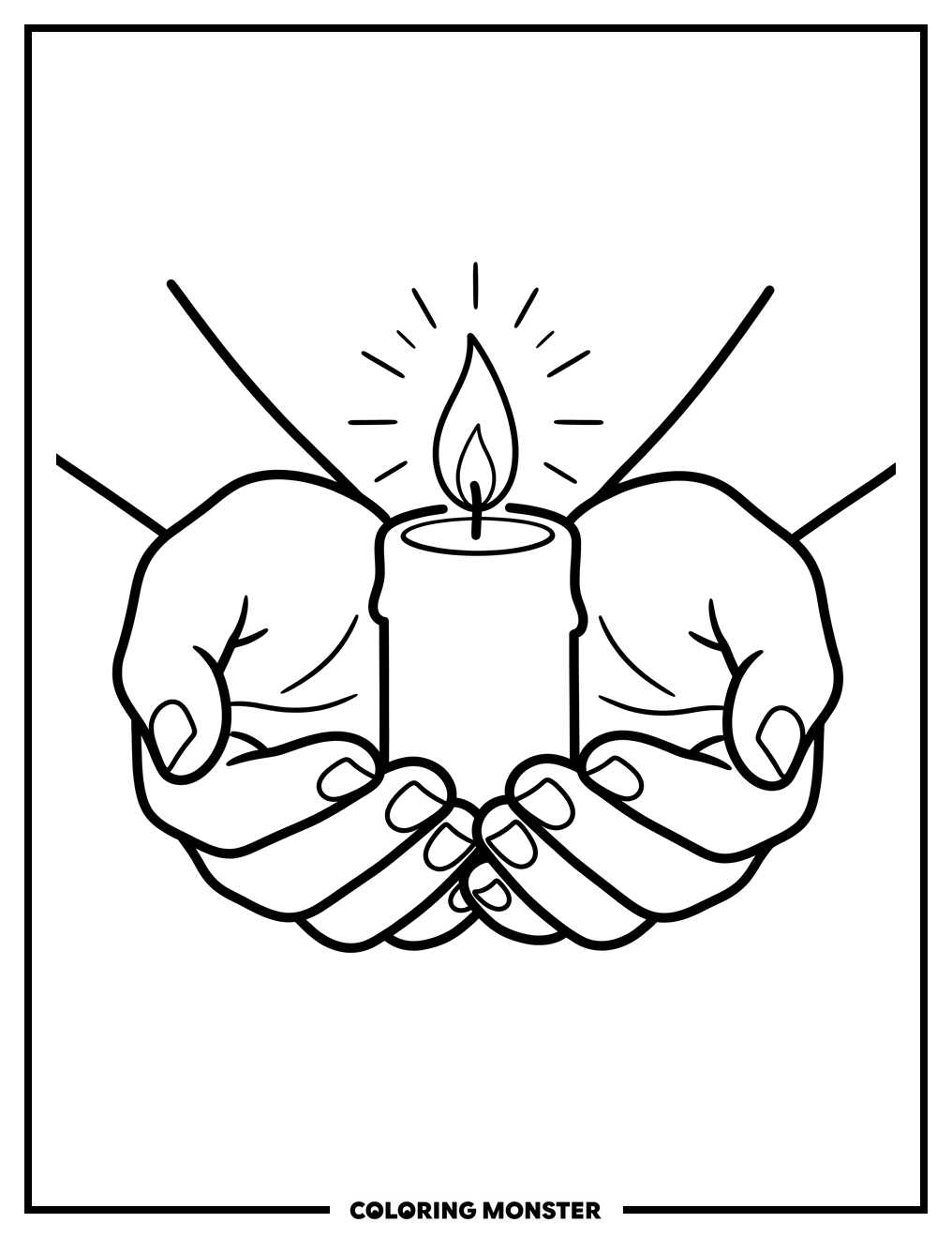 Hands Holding a Lit Candle Coloring Page