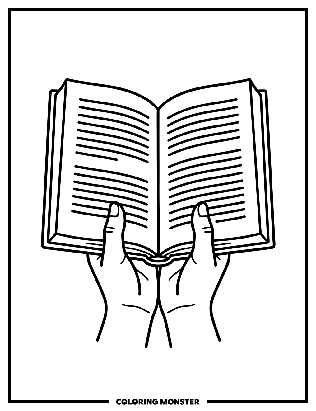 Hands Holding Open Book Coloring Page