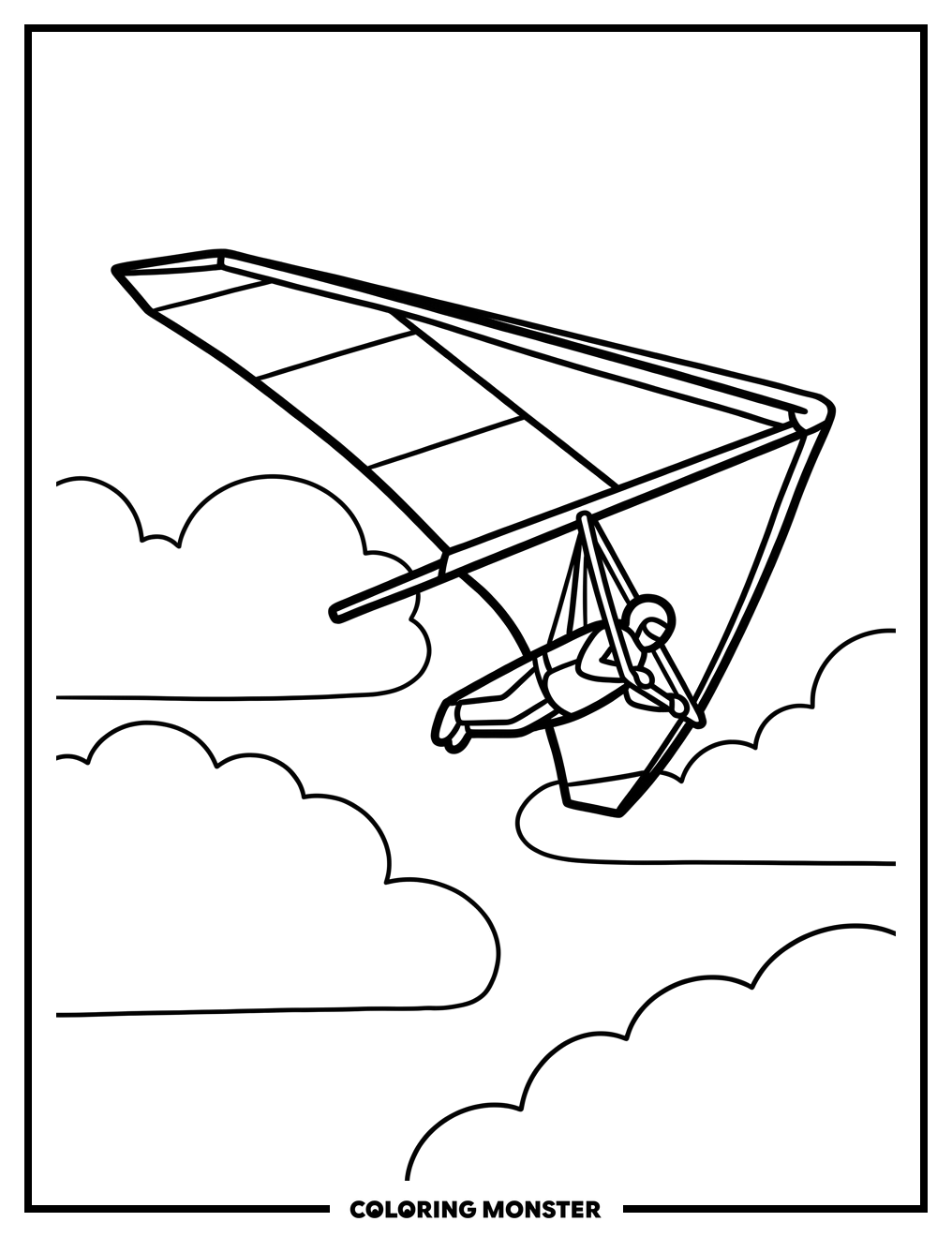 Hang Glider in Blue Sky Coloring Page
