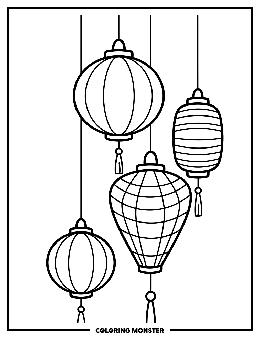 Hanging Paper Lanterns Coloring Page