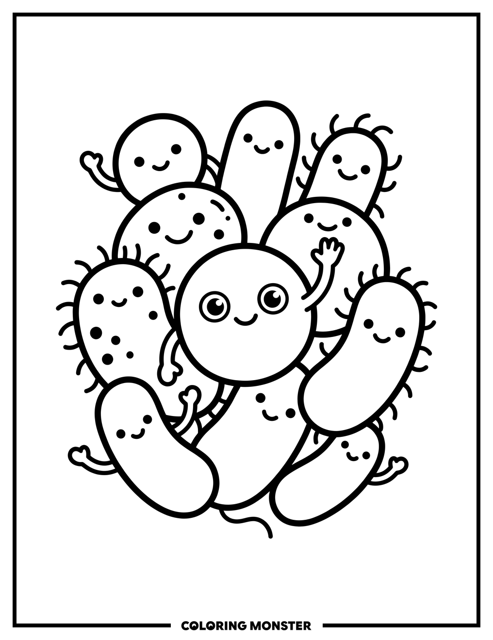 Happy Bacteria Friends Coloring Page