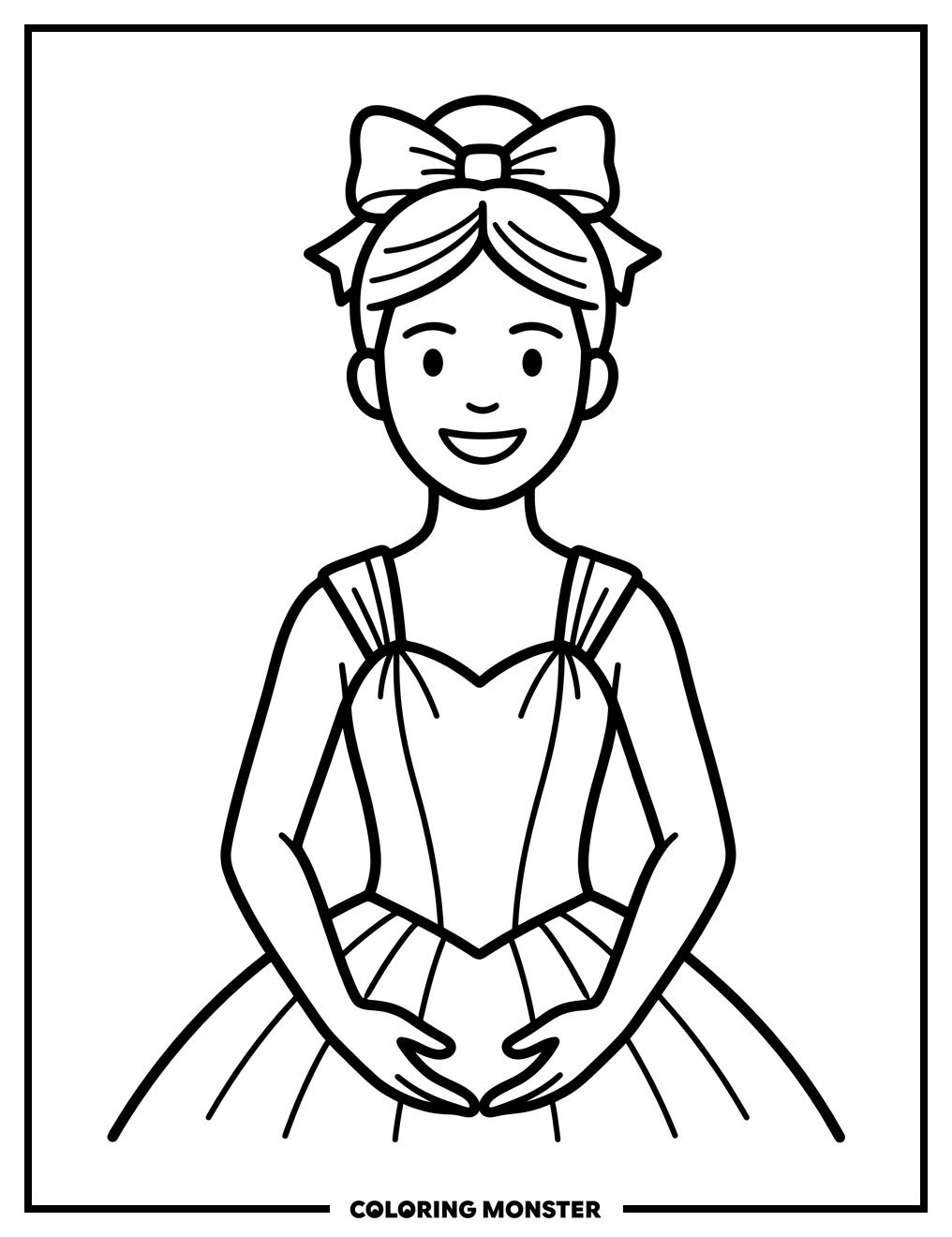 Happy Ballerina with Bow Coloring Page