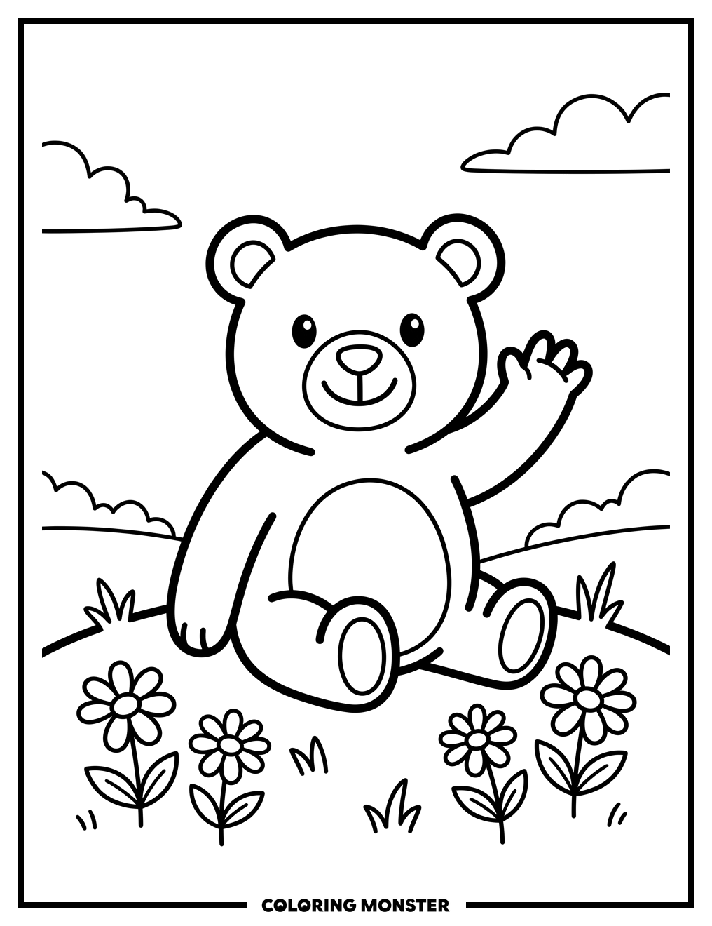 Happy Bear Waving Hello Coloring Page