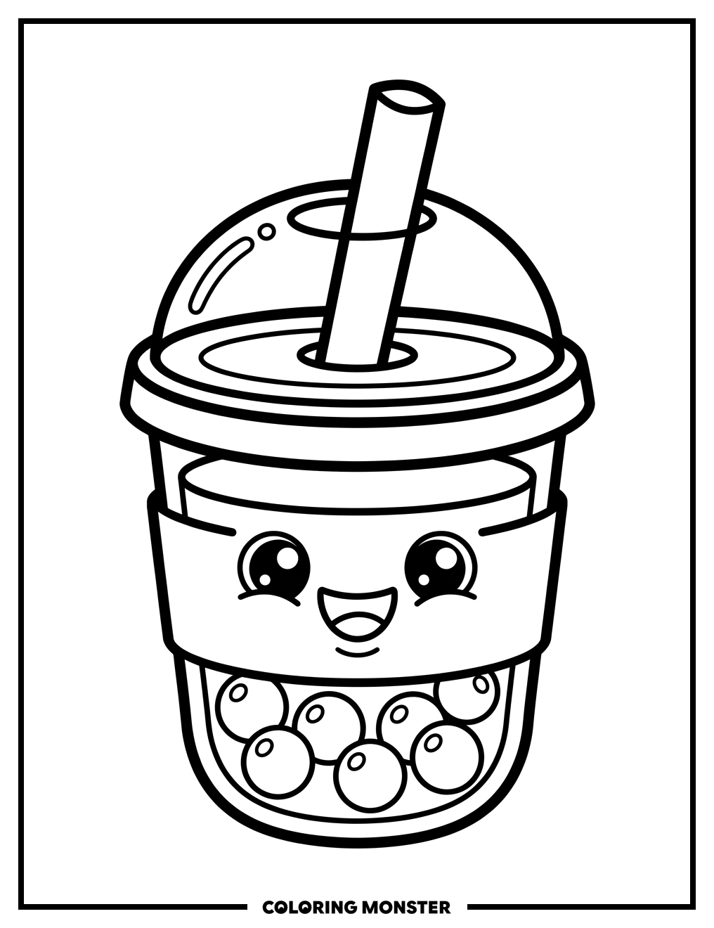 Happy Boba Tea Cup Coloring Page