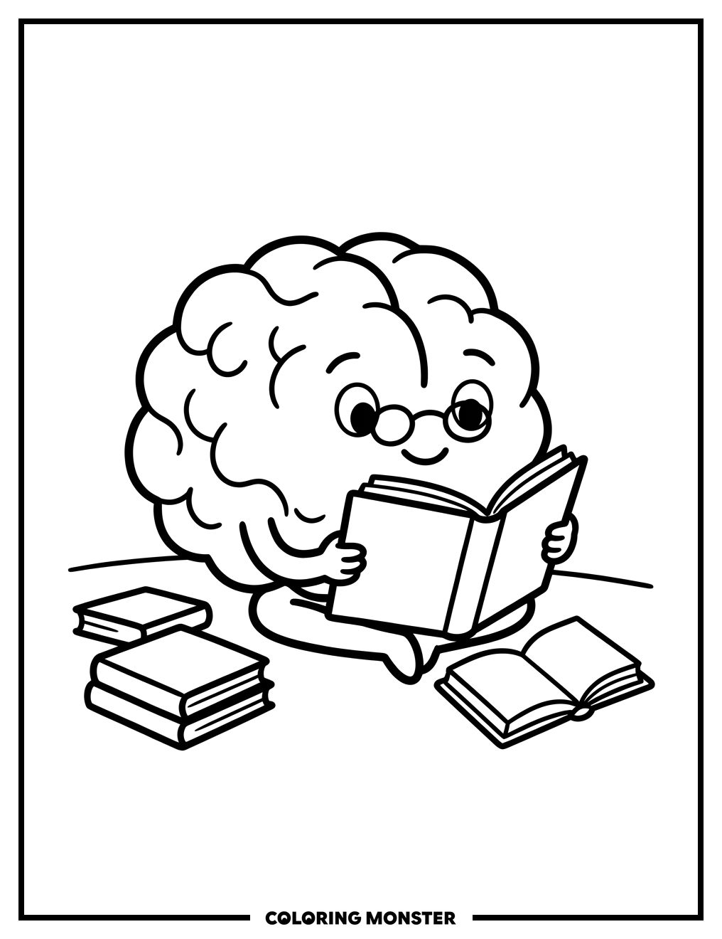 Happy Brain Reading A Book Coloring Page