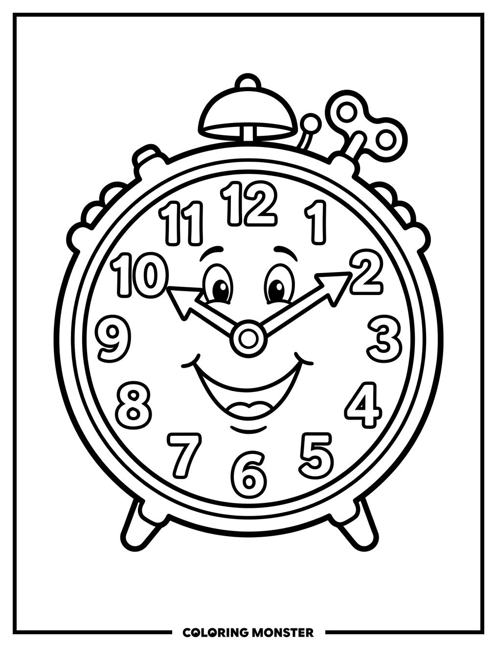 Happy Cartoon Clock Coloring Page