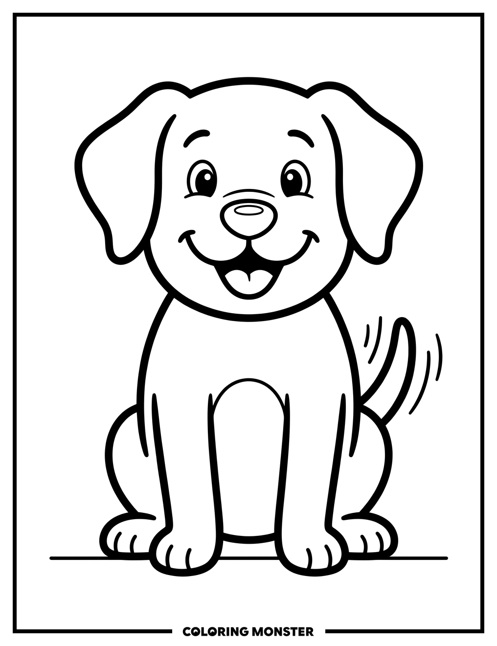 Happy Cartoon Dog Sitting Coloring Page