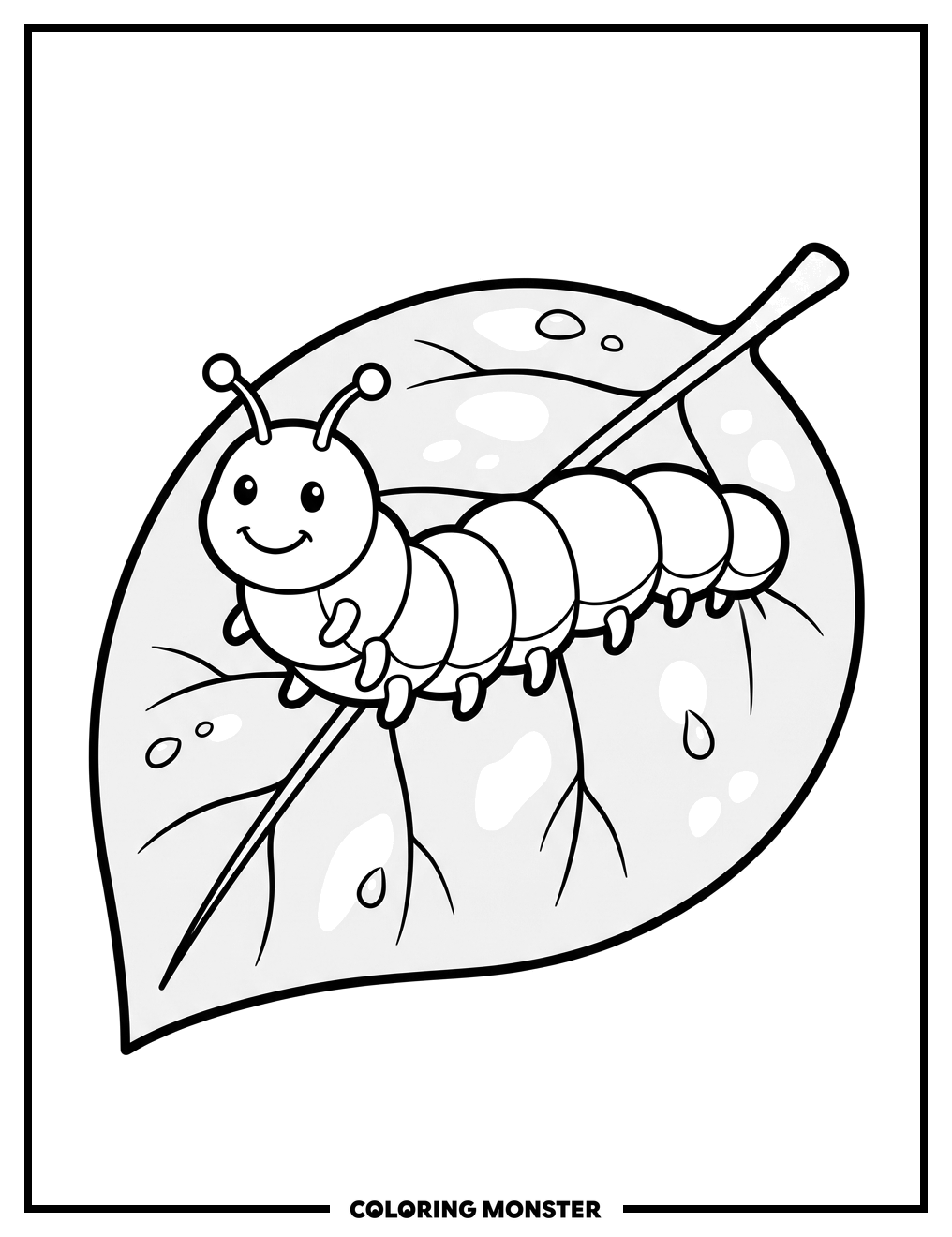 Happy Caterpillar on Leaf Coloring Page