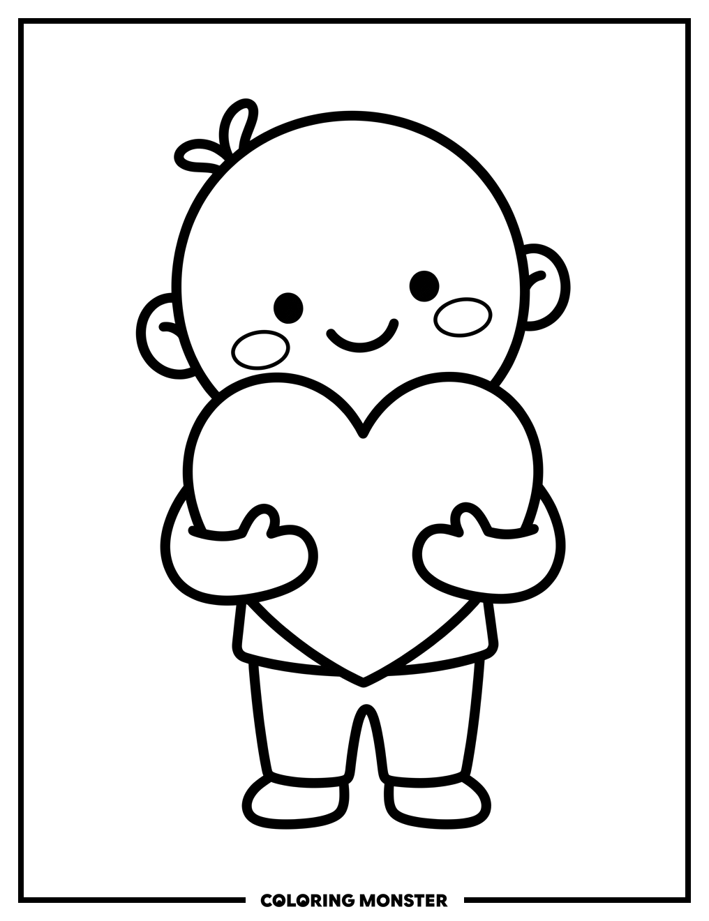 Happy Character Hugging Heart Coloring Page