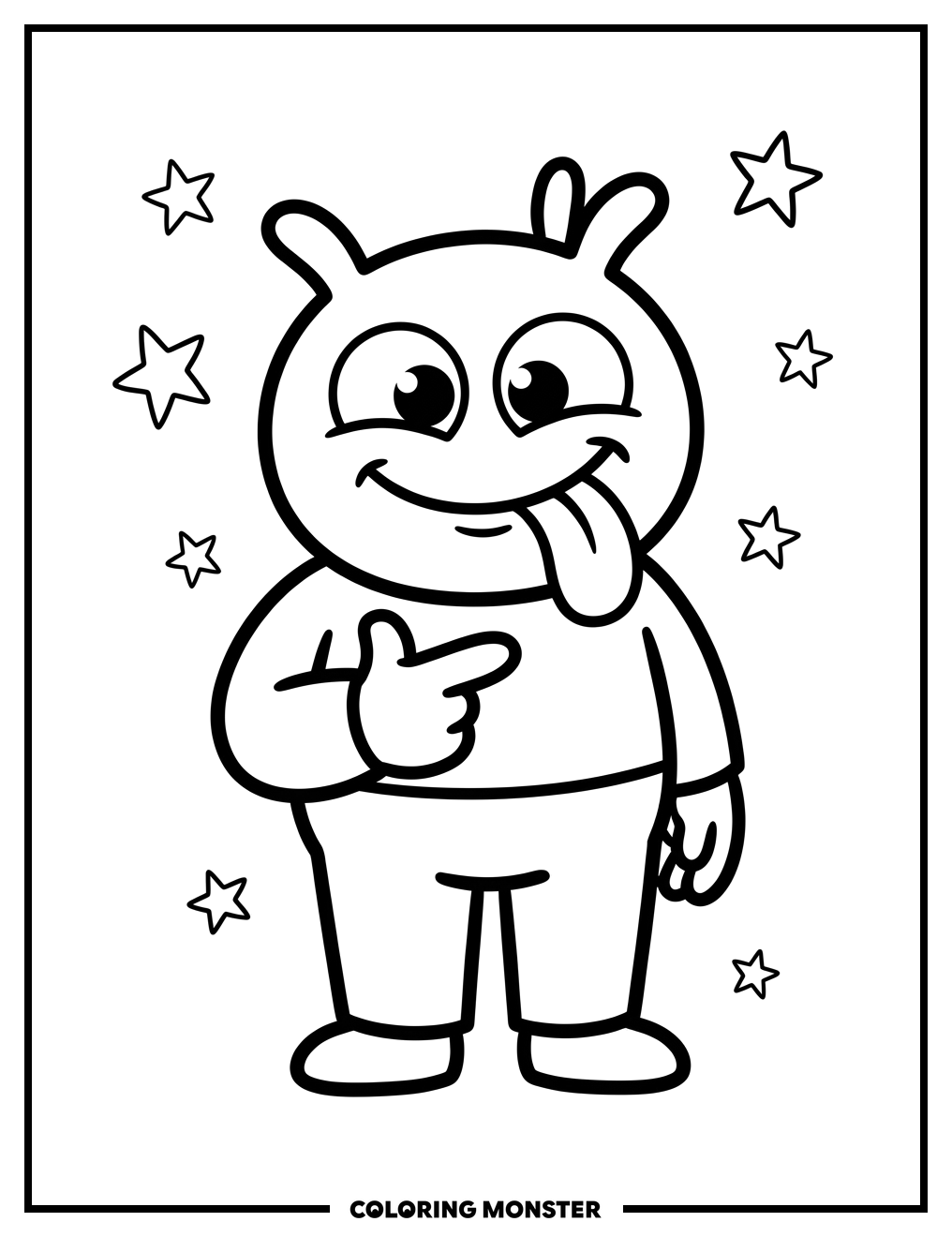 Happy Character Points Forward Coloring Page