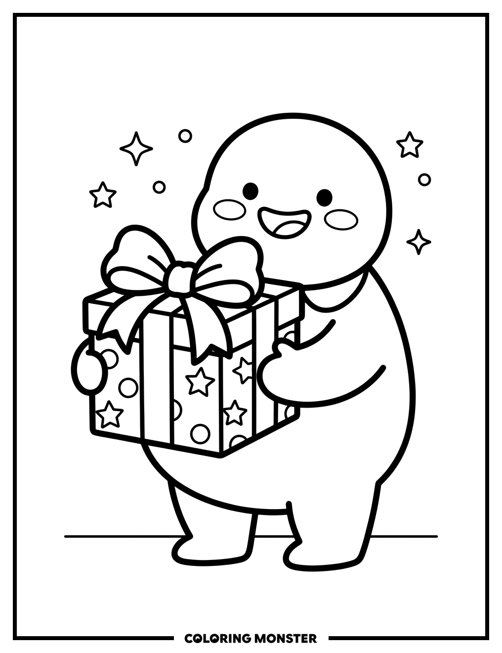 Happy Character With Gift Coloring Page