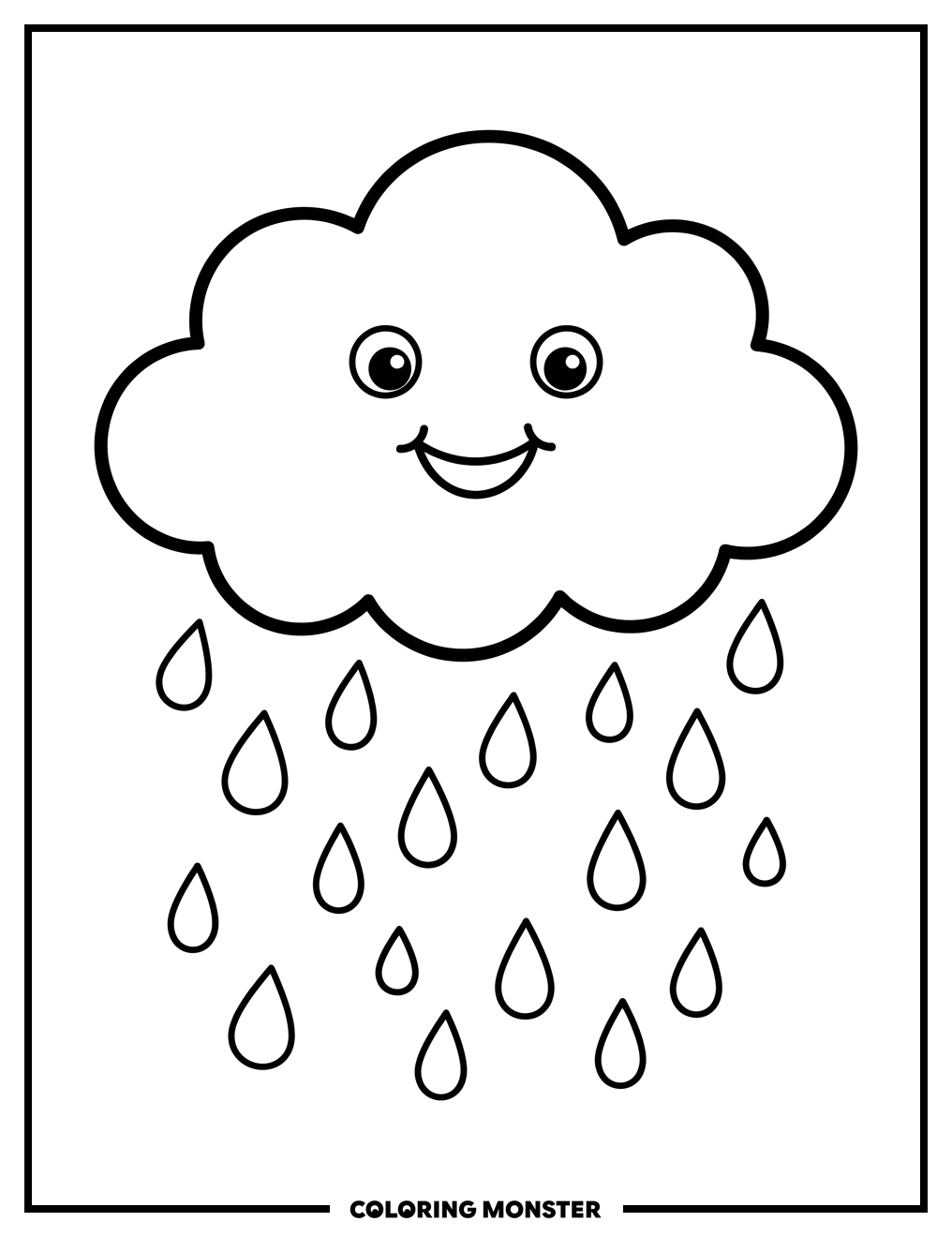 Happy Cloud Raining Gentle Drops Coloring Page