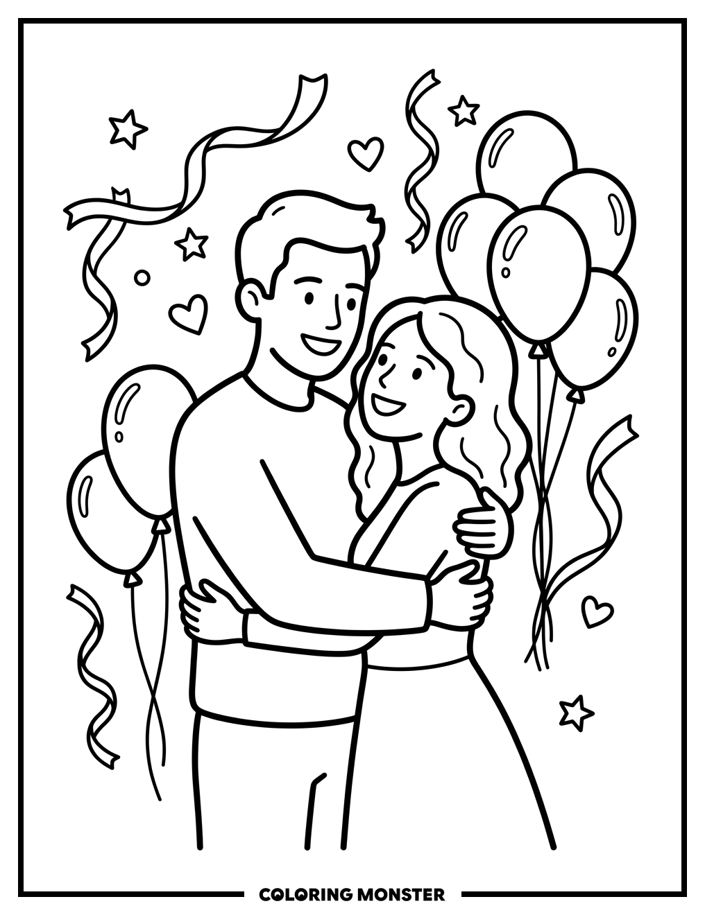 Happy Couple Embracing Coloring Page
