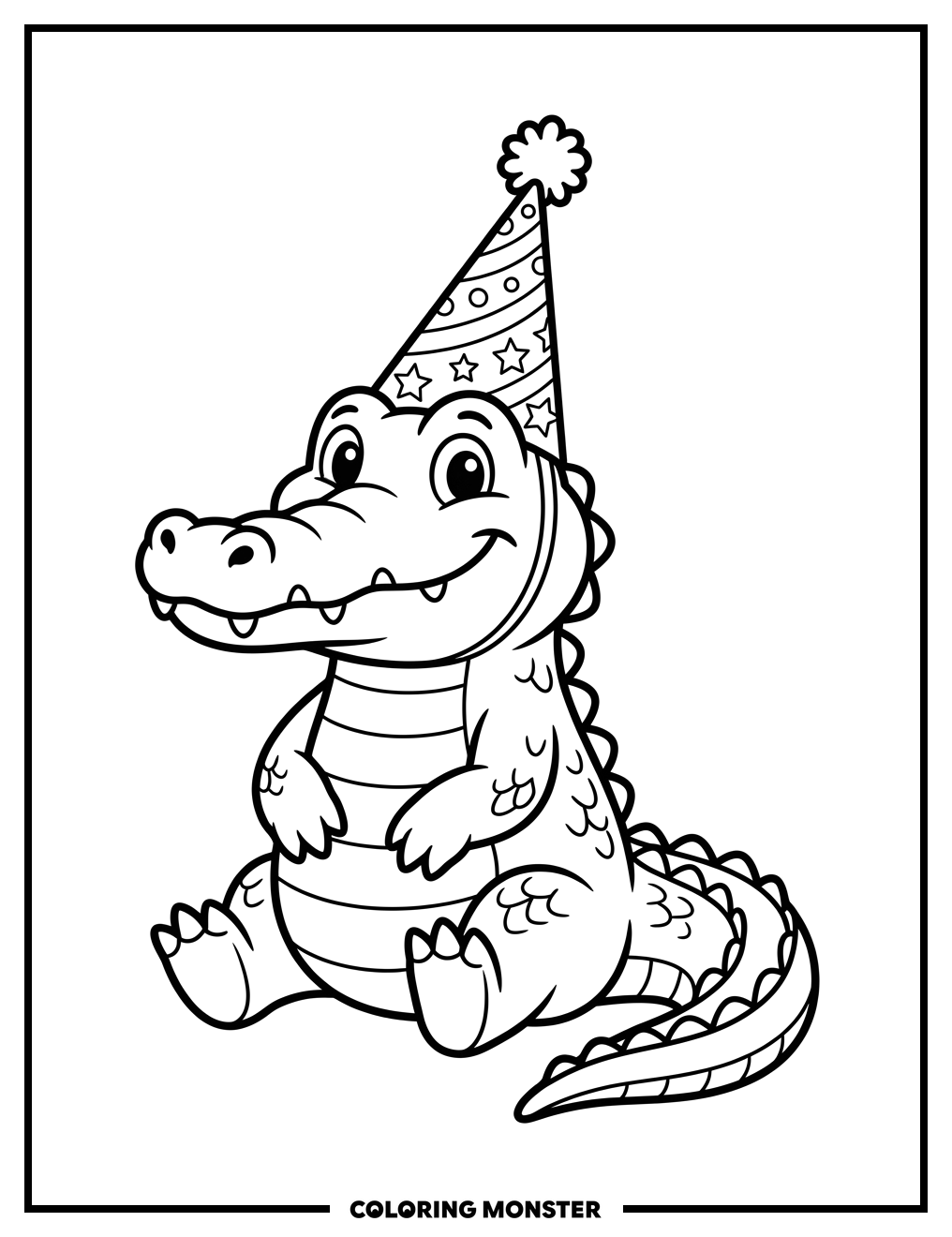 Happy Crocodile Party Pal Coloring Page