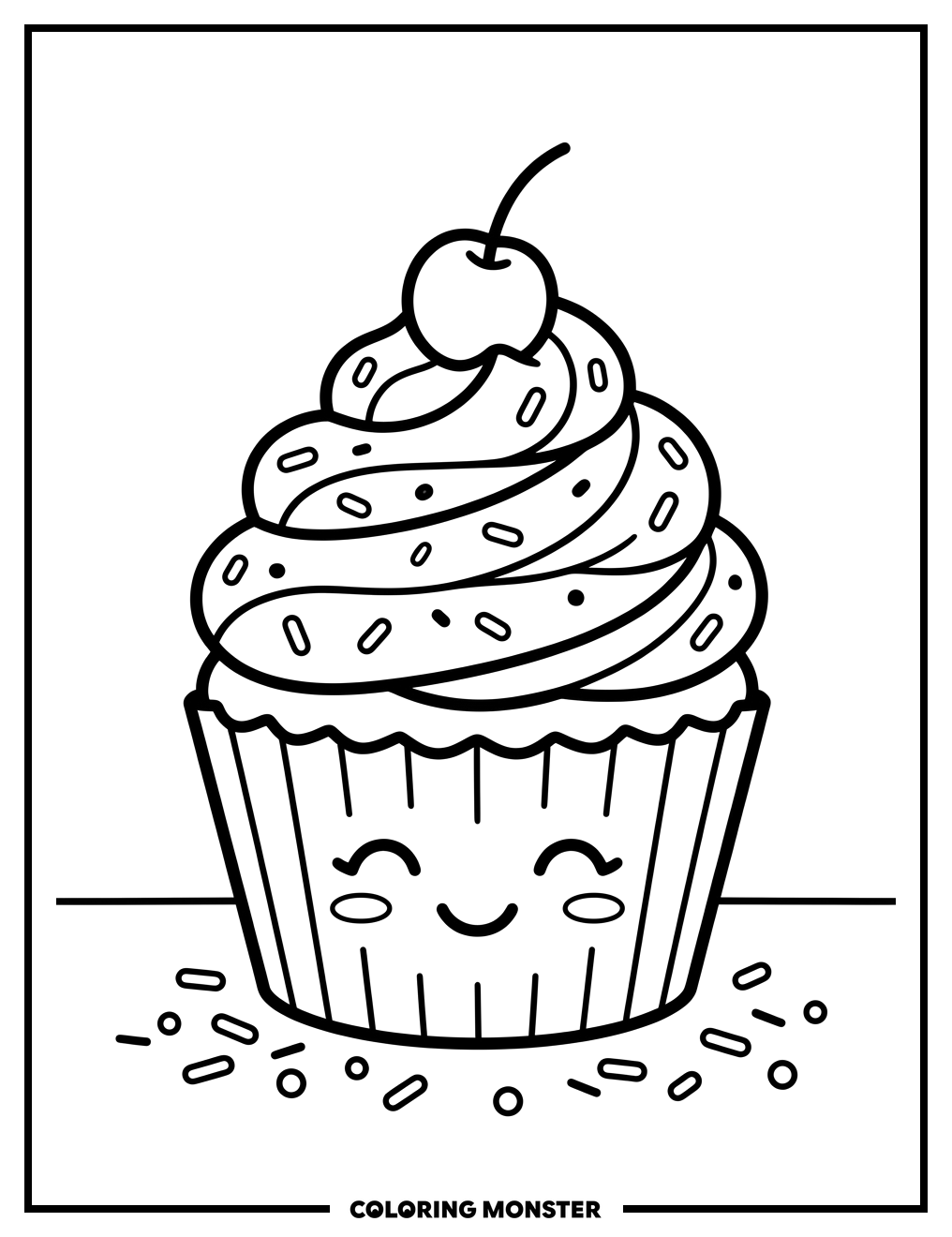 Happy Cupcake With Sprinkles Coloring Page