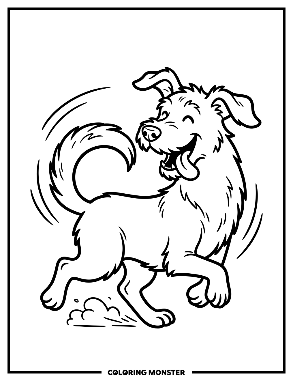 Happy Dog Chasing Its Tail Coloring Page