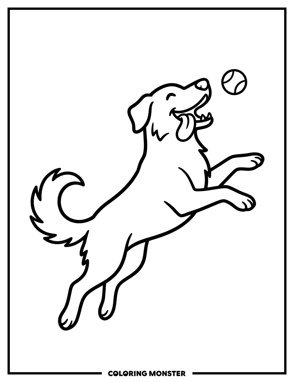 Happy Dog Leaping For Ball Coloring Page