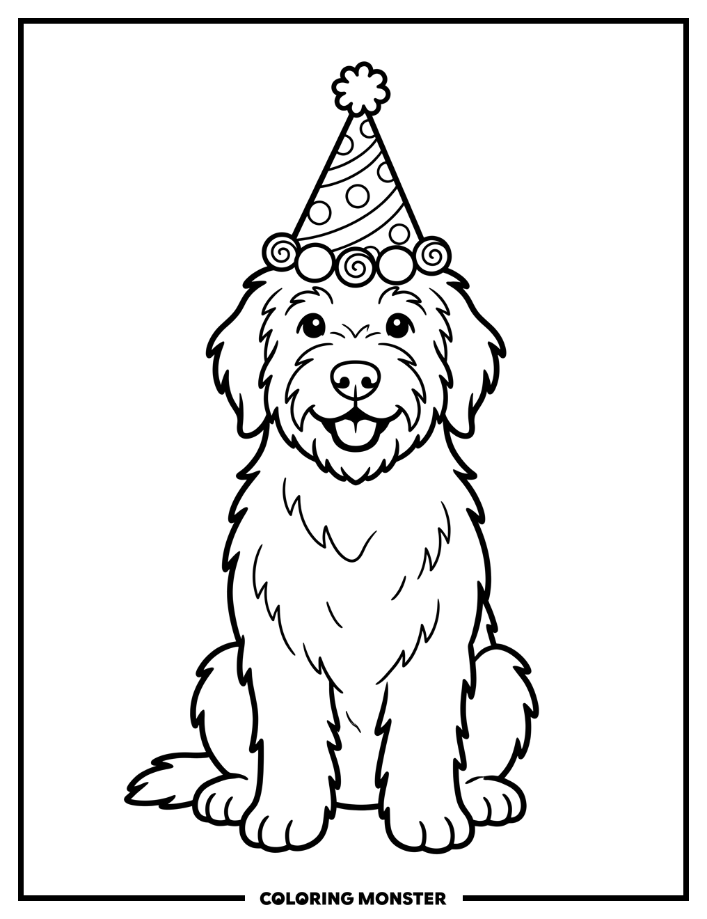 Happy Dog Wearing A Birthday Hat Coloring Page