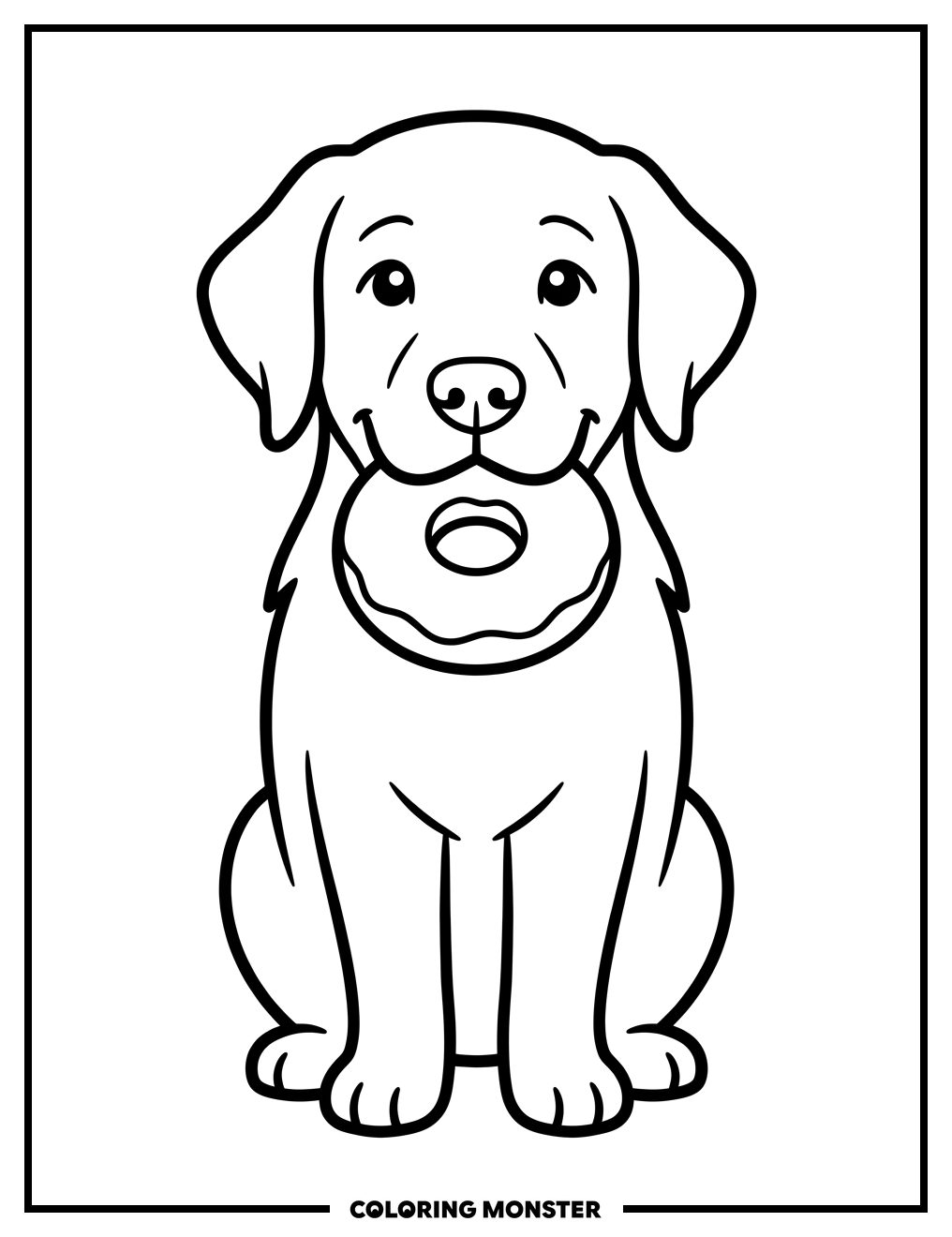 Happy Dog With A Donut Coloring Page