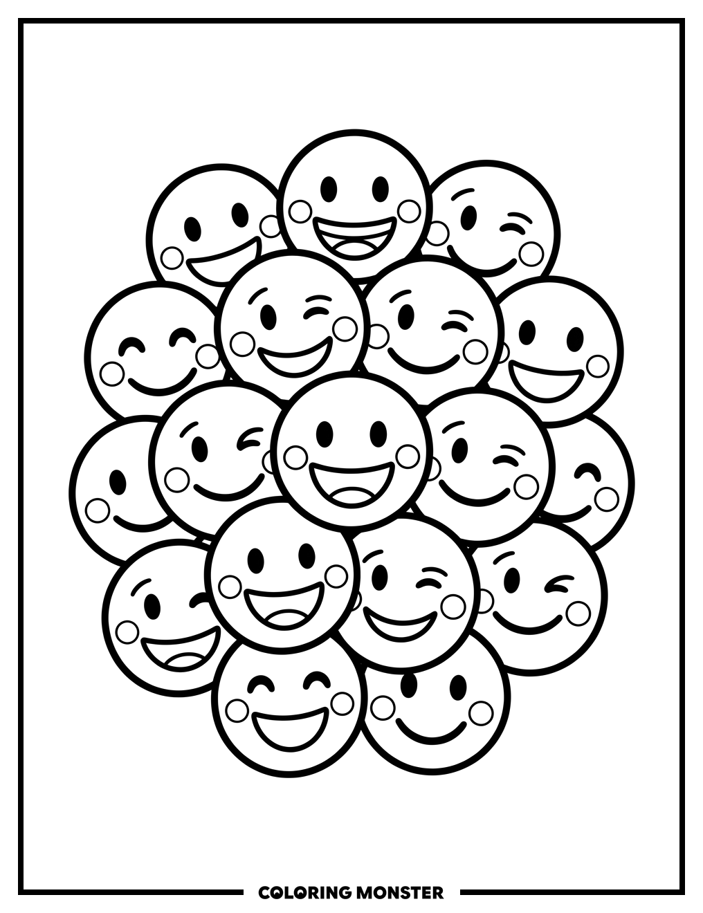 Happy Emoji Faces Coloring Page