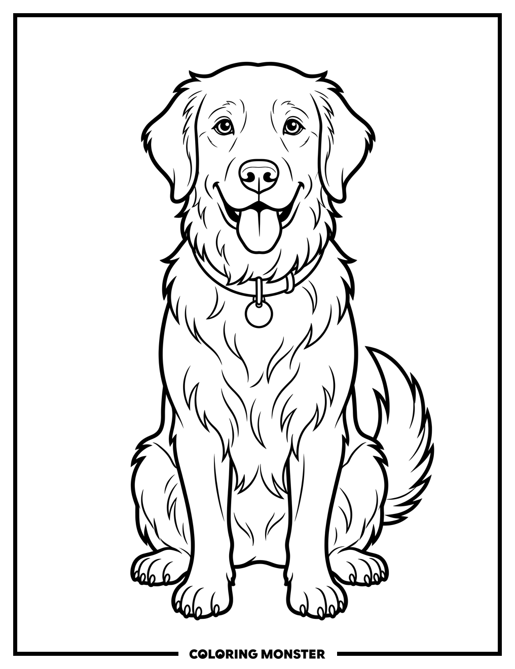 Happy Golden Retriever Portrait Coloring Page
