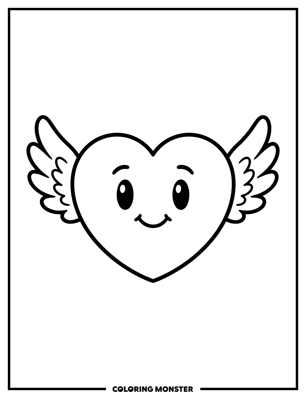 Happy Heart With Wings Coloring Page
