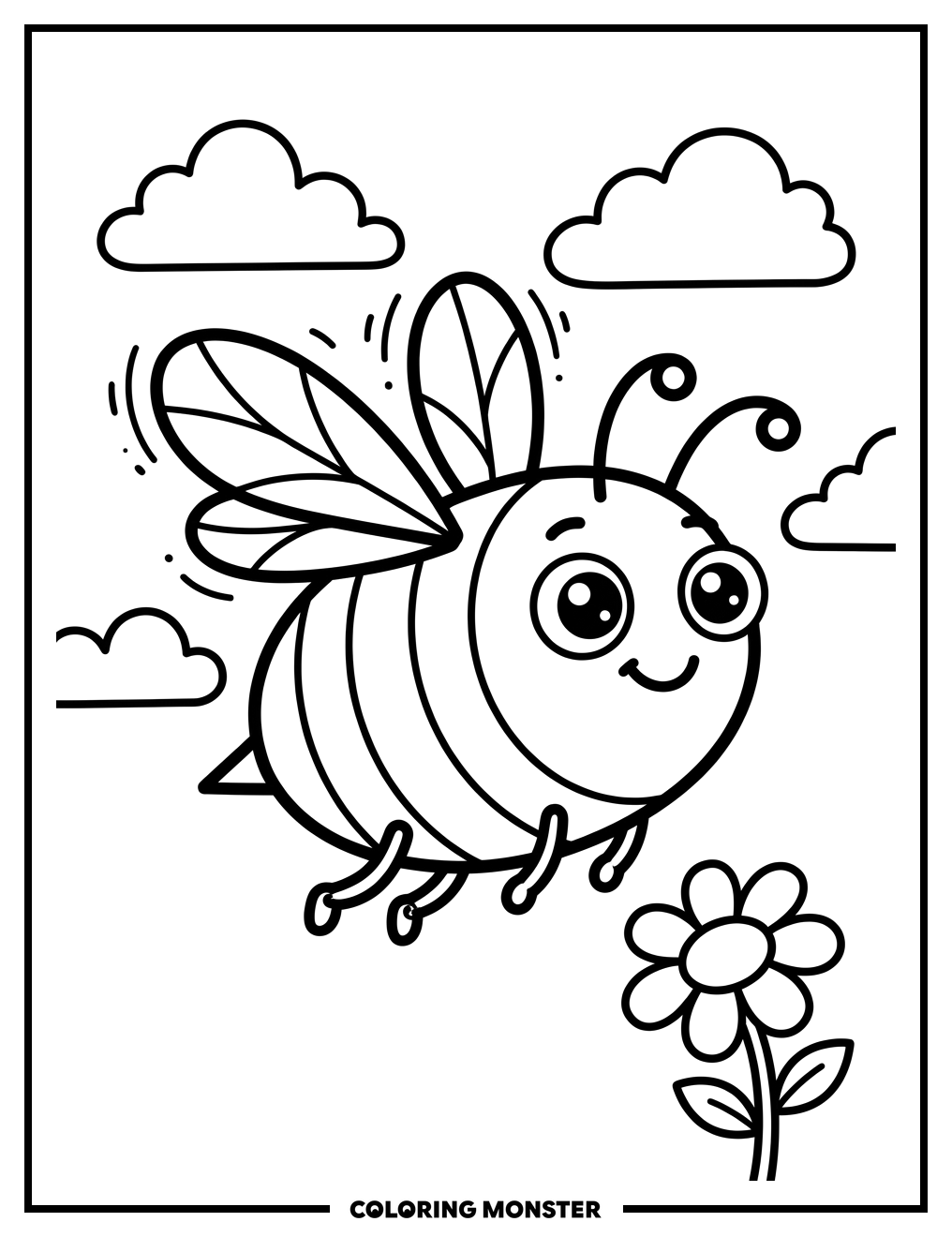 Happy Honey Bee In Flight Coloring Page