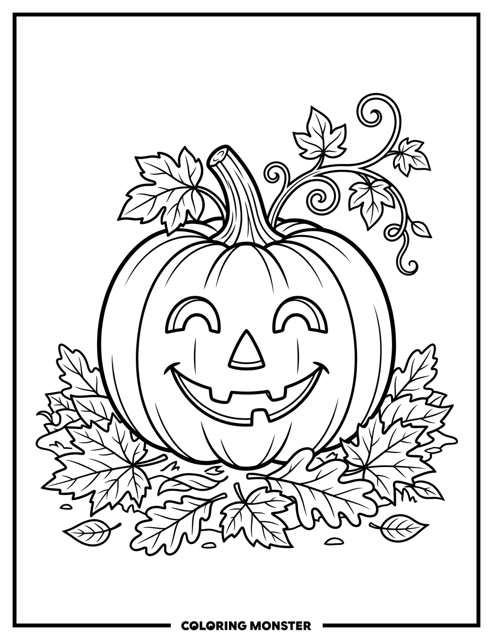 Happy Jack-o'-Lantern Pumpkin Coloring Page