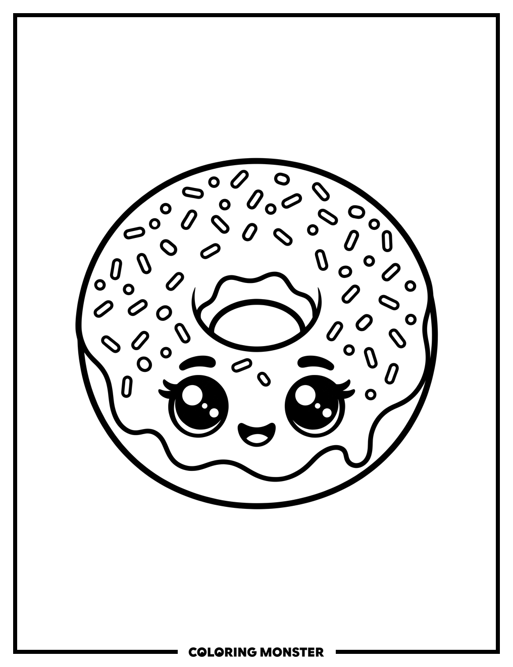 Happy Kawaii Donut Coloring Page
