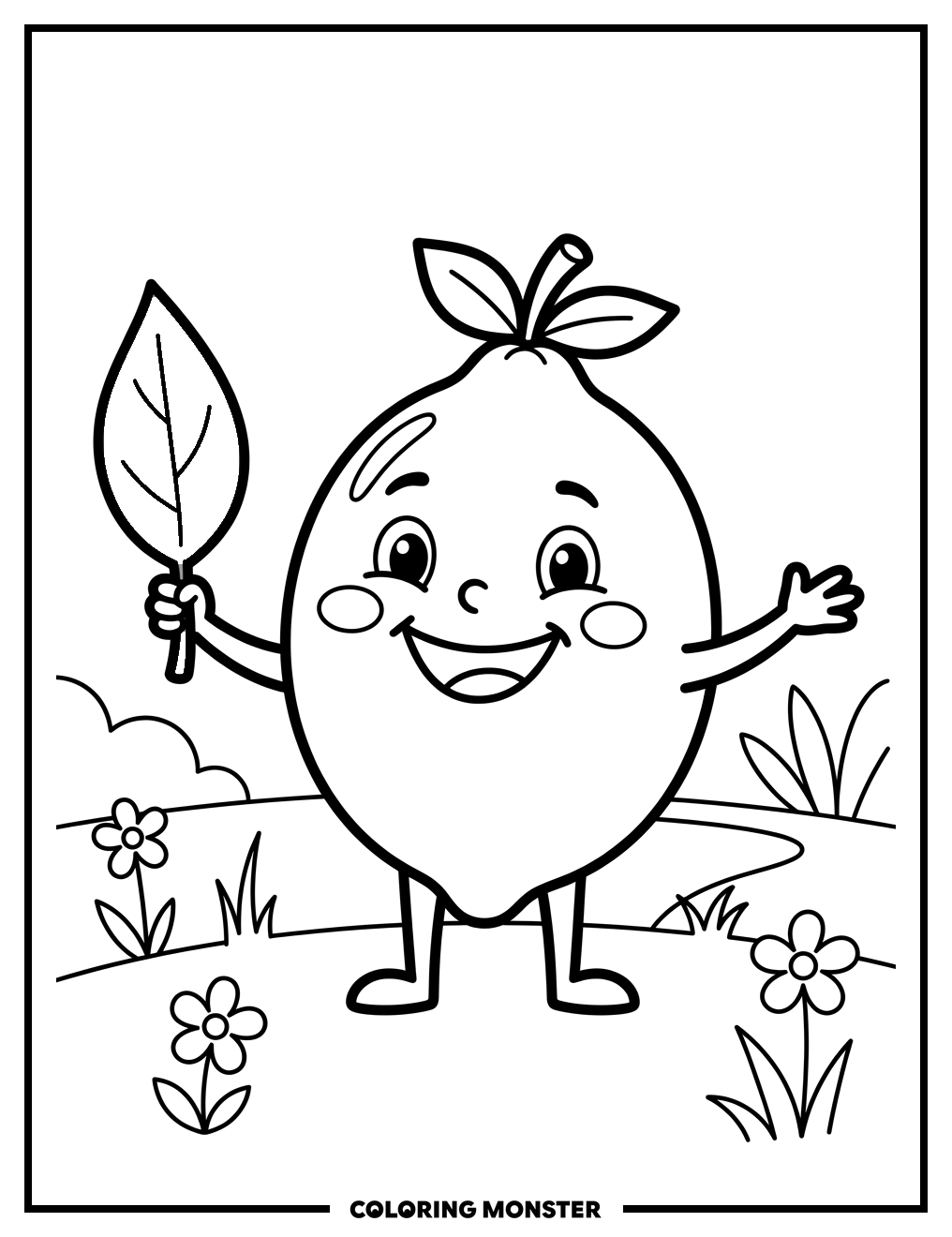 Happy Lemon in the Garden Coloring Page