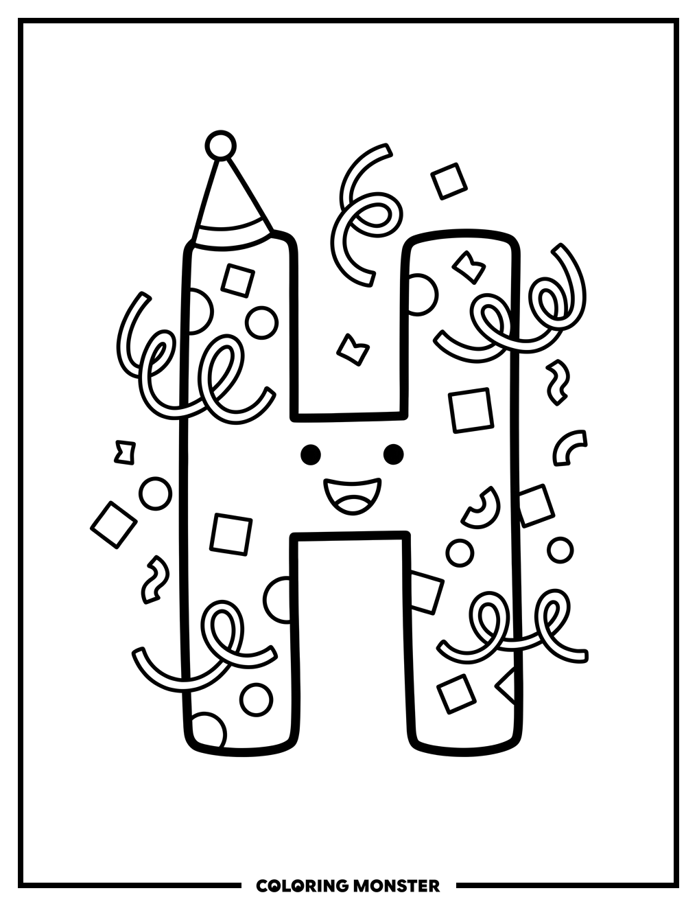 Happy Letter H Party Coloring Page
