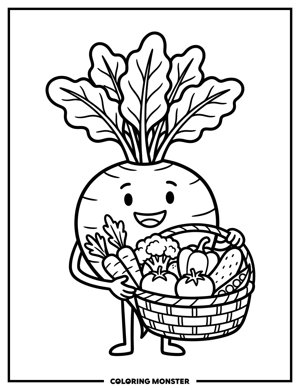 Happy Mangel With Vegetable Basket Coloring Page