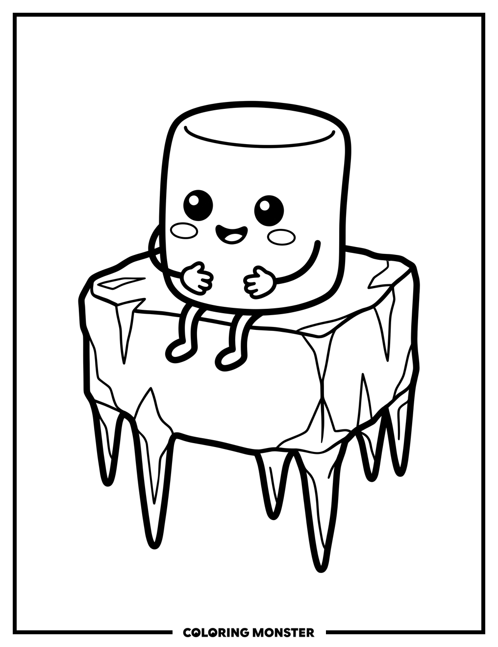 Happy Marshmallow on Ice Block Coloring Page