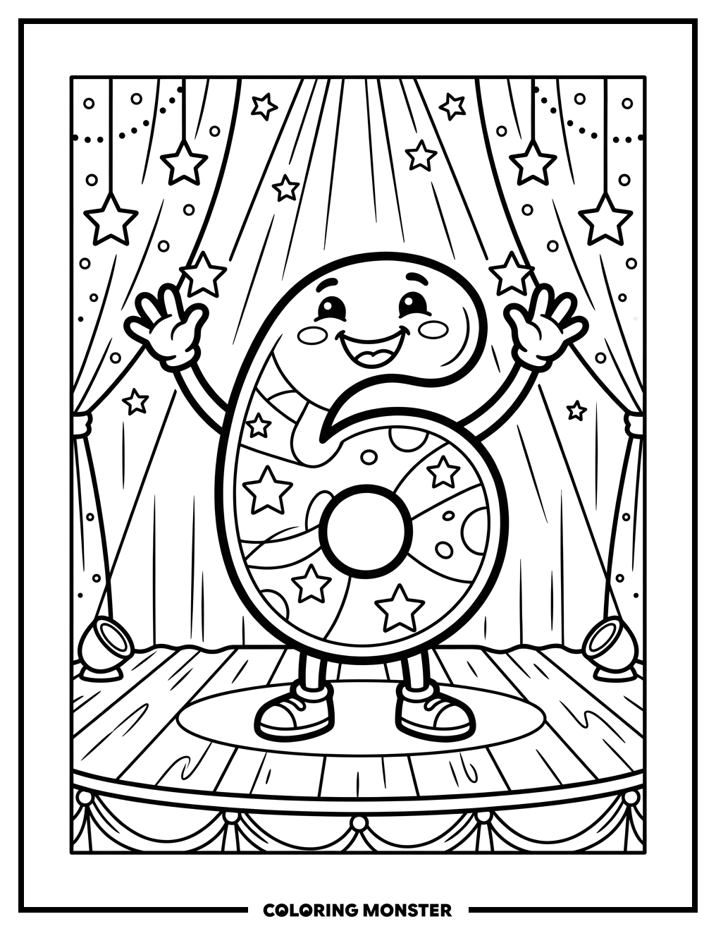 Happy Number 6 Character Celebrates Coloring Page