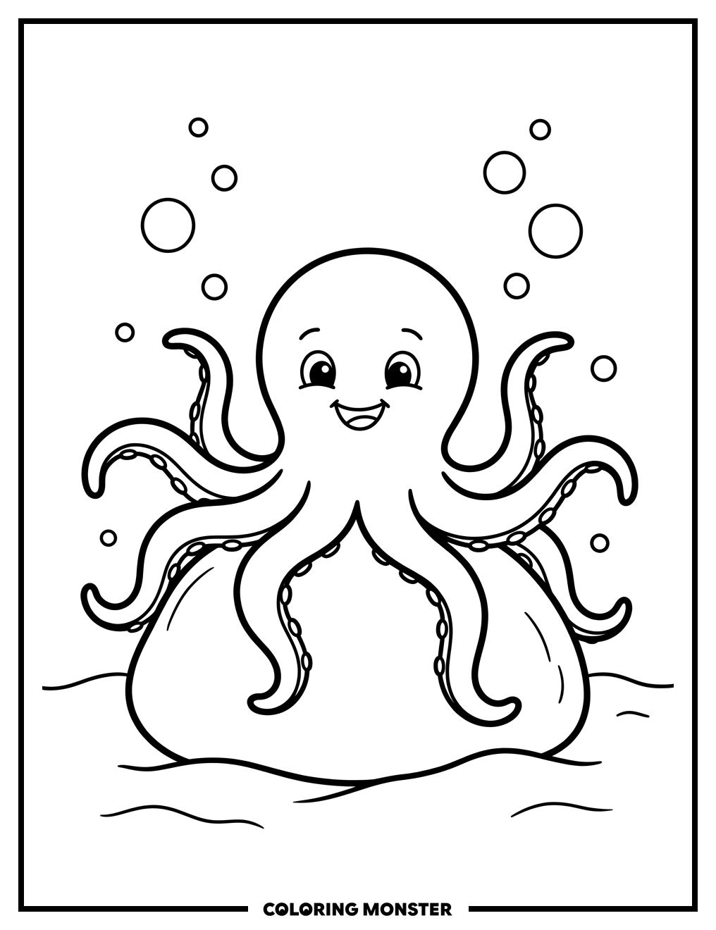 Happy Octopus Underwater Coloring Page