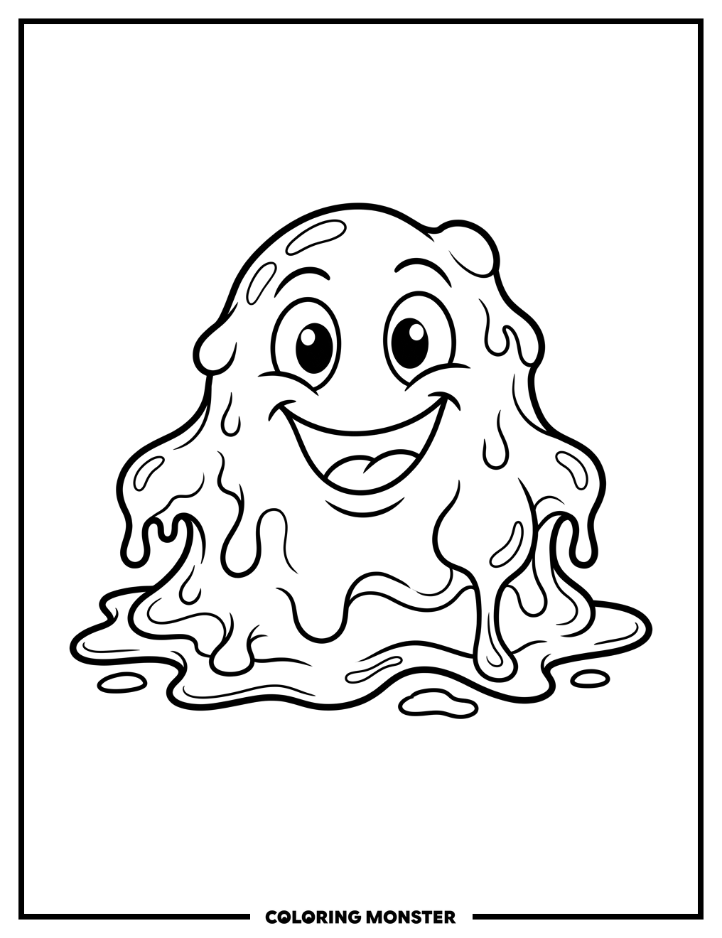 Happy Oozing Slime Monster Coloring Page