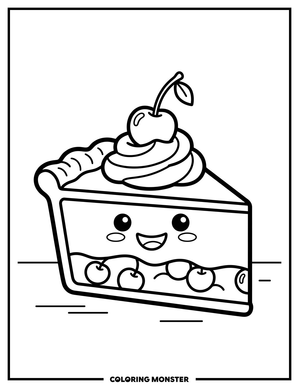 Happy Pie Slice with Cherry Coloring Page