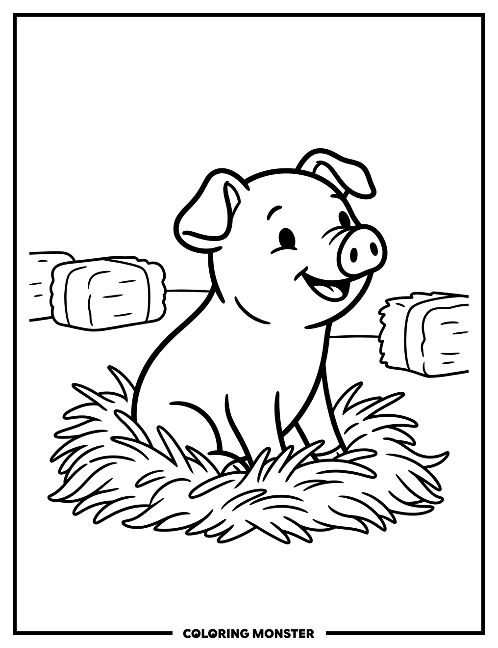 Happy Piglet in Straw Coloring Page