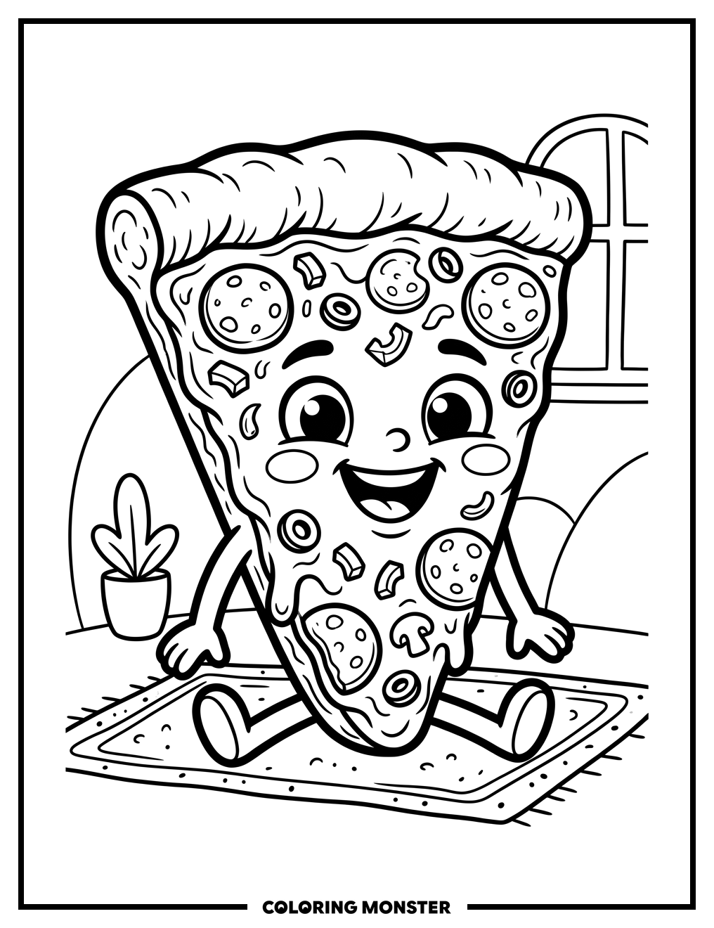 Happy Pizza Slice Coloring Page