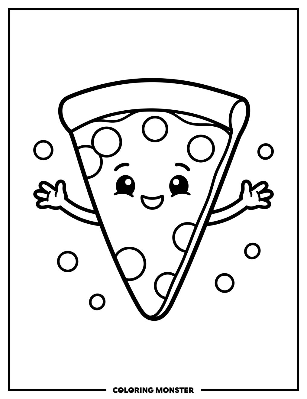 Happy Pizza Slice Coloring Page