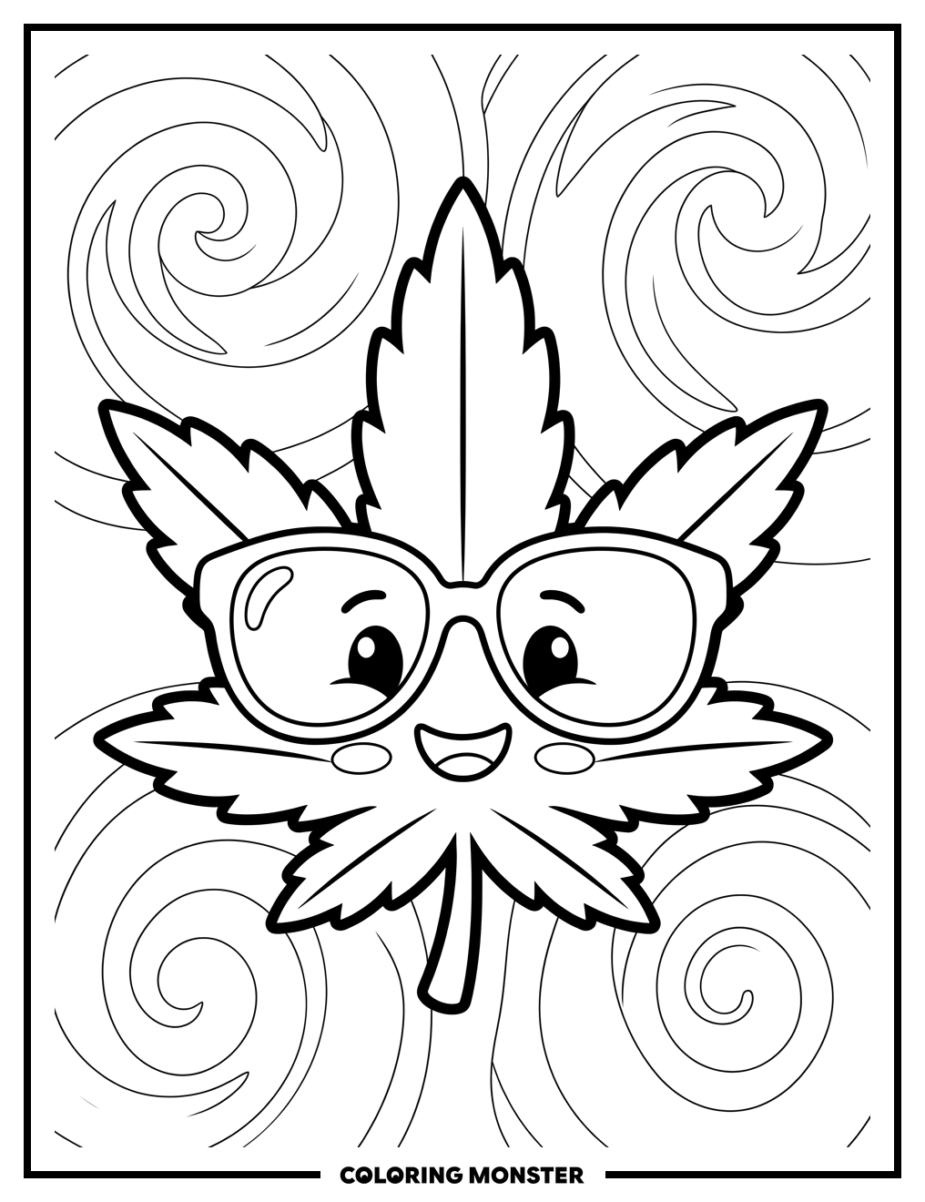 Happy Pot Leaf with Sunglasses Coloring Page