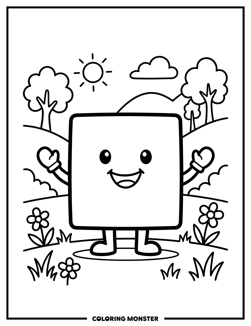 Happy Smiling Square Character Coloring Page
